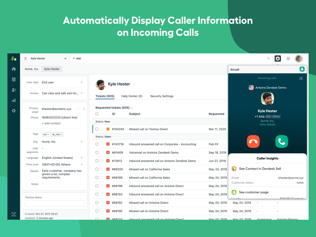 Aircall for Support primary marketing image — Contact Center app on the Zendesk Marketplace