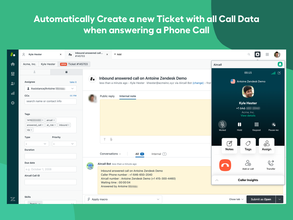Aircall for Support dashboard view — Contact Center app on the Zendesk Marketplace